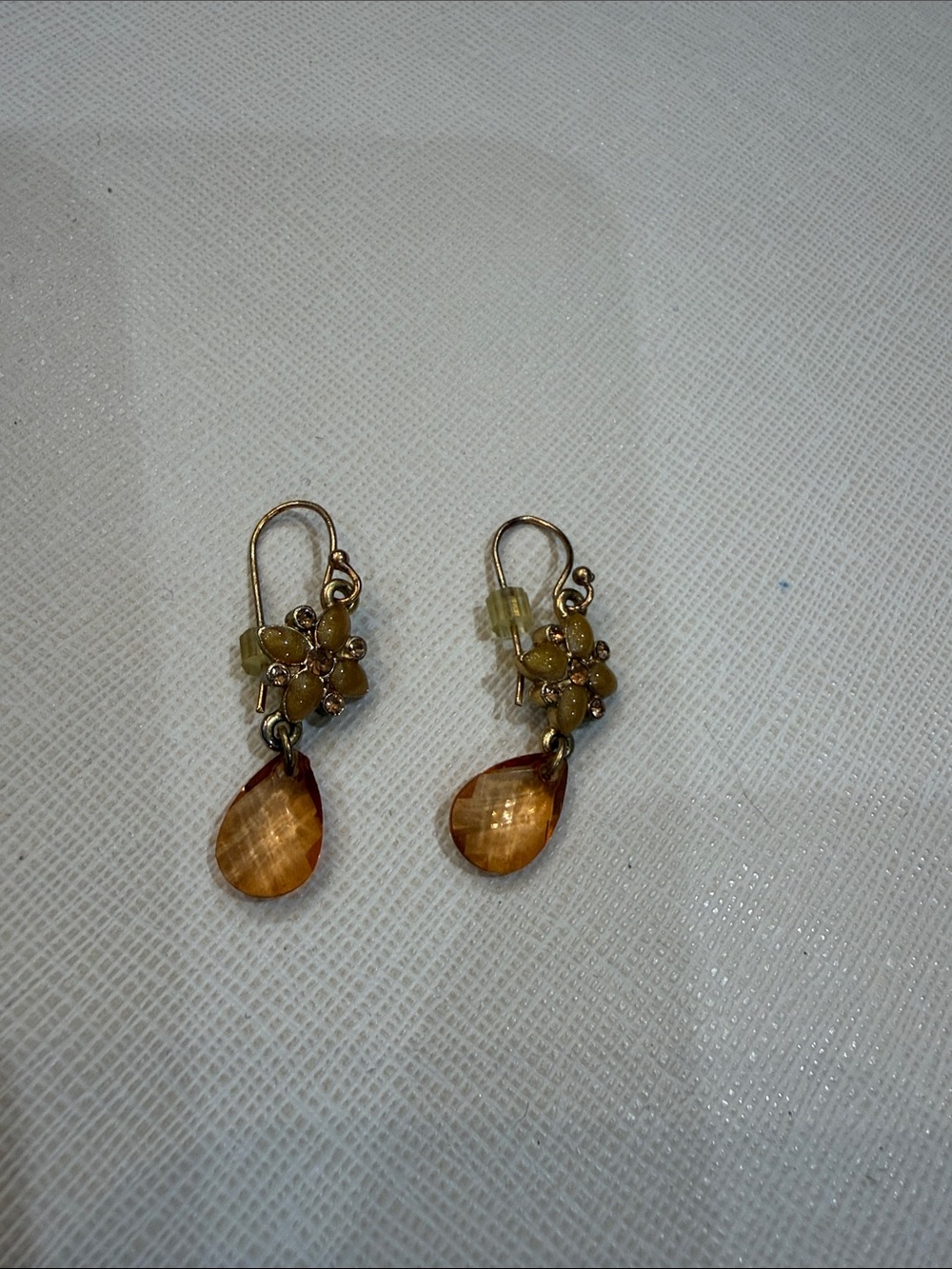 Gold-Tone Floral Drop Earrings with Amber Teardrop